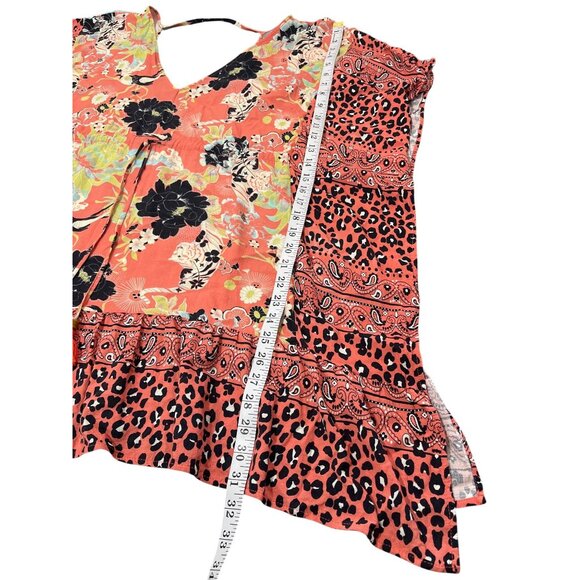 Maaji Kaftan Cover-Up Floral Animal Print Tunic Dress Peach Black Women Size M - Picture 7 of 8